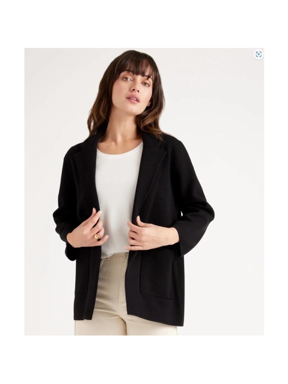 Quince 100% Organic Cotton Knit Blazer Black Size XL Stretch Elevated Basic Soft